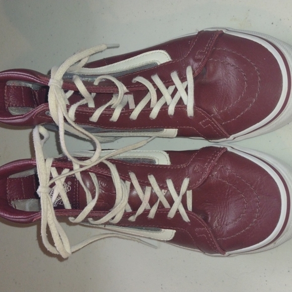 Vintage Vans metal mesh high tops women's  6 men's 7.5 maroon leat - Picture 1 of 16